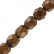 Abalorios facetadas cristal Checo Fire Polished 4mm - Snake color Jet tawny brown